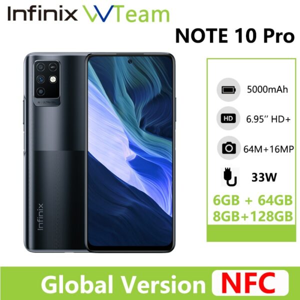 Infinix Note 10 Pro NFC Support 6.95'' Display Smartphone Helio G95 64MP Camera 33W Super Charge 5000 mAh Battery Global Version