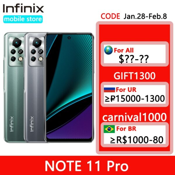 Infinix Note 11 Pro 8GB 128GB 6.95'' Display Smartphone Helio G96 120Hz Refresh Rate 64MP Camera 33W Super Charge 5000 Battery