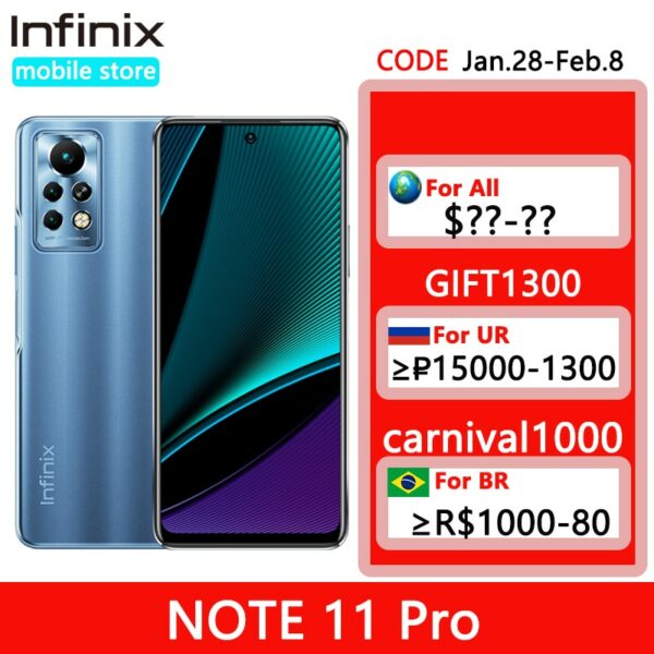 Infinix Note 11 Pro Smartphone 8GB 128GB Helio G96 Main Camera 64MP 5000 Battery 33W Fast charge 120Hz Refresh Rate Mobile Phone