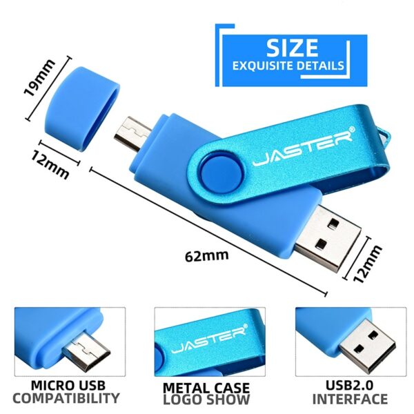 JASTER OTG USB 2.0 flash drive rotating pen drive 4GB 8GB 16GB 32GB 64GB 128GB U disk gift for micro usb & USB 2.0 - Image 6