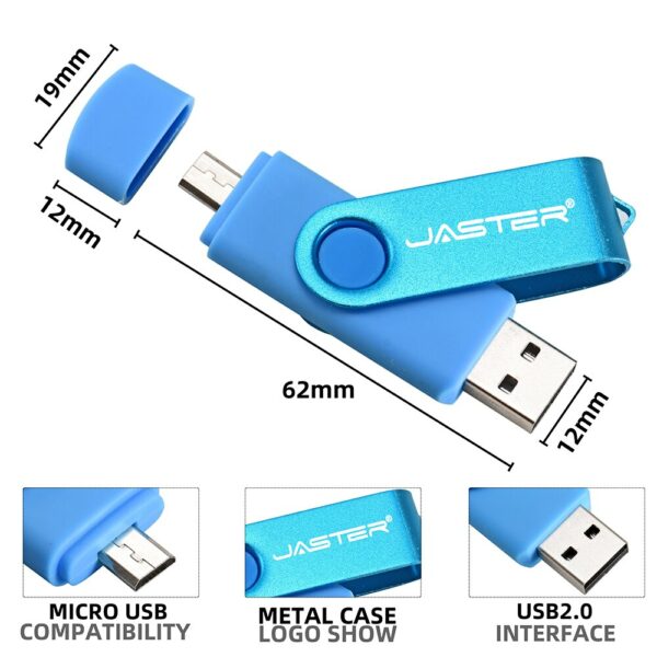 JASTER OTG USB flash drive for Smart Phone & Tablet PC Black Pen drive Rotatable Memory stick Pendrive 4GB 8GB 16GB 32GB 64GB - Image 2