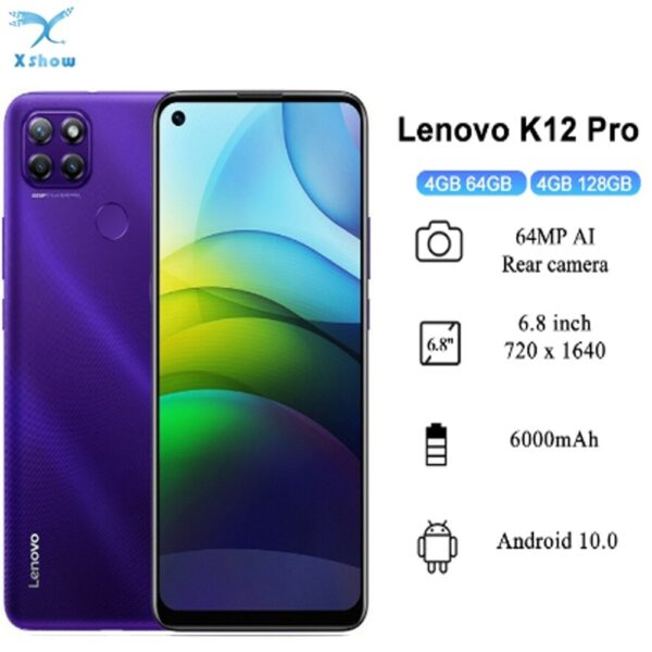 Lenovo Lemon K12 Pro Mobile Phone 6.8 Inch 4GB 64GB Android 10 Snapdragon 662 Octa Core 6000mAh 64MP Camera NFC SmartPhone