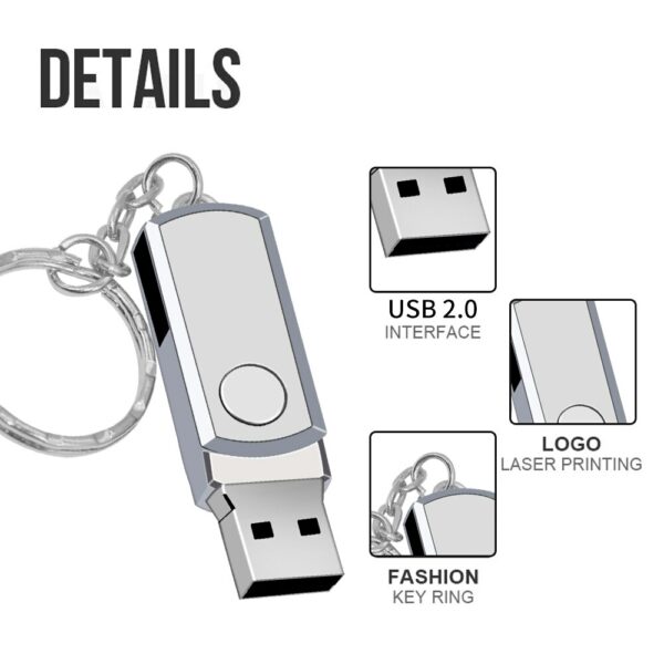 New USB 2.0 Metal Key Chain USB Flash Drive 32GB 64GB 128GB Pen Drive 8GB 16GB Pendrive Roation Design USB Memory Stick - Image 3