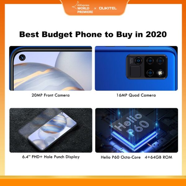 OUKITEL 4G C21 Smartphone Octa Core 4G+64GB 4000mAh Mobile Phone Selfie 6.4'' FHD+ Hole Punch Screen 20MP Quad Camera Phone - Image 2