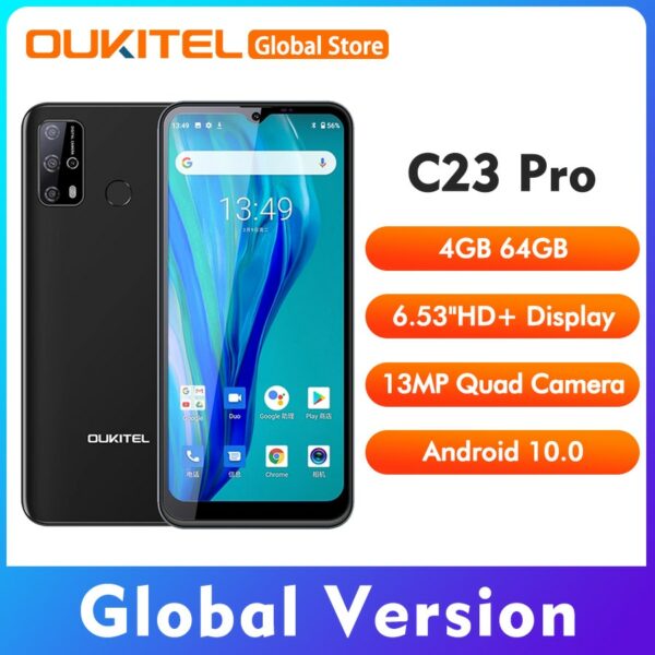 OUKITEL C23 Pro 6.53'' 4GB 64GB 720*1600 13MP MT6762V Smartphone 4G LTE Android 10 5000mAh OTG 5V/2A Mobile Phone