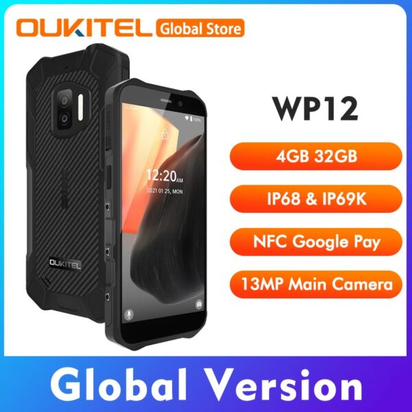 OUKITEL WP12 5.5‘’ HD+ Android 11 Helio A20 4GB 32GB Quad Core 720*1400 4000mAh 13MP Camera IP68 IP69K Rugged NFC Mobile Phone