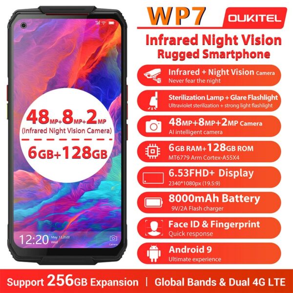 OUKITEL WP7 6.53"FHD+ 19.5:9 6GB 128GB Android 9.0 Smartphone MT6779 Octa Core 9V/2A 8000mAh 48MP Cameras OTA NFC Mobile Phone - Image 2