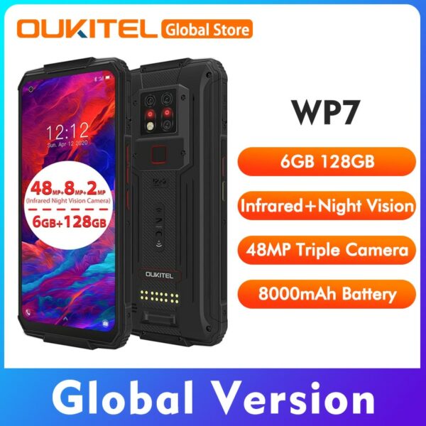 OUKITEL WP7 6.53"FHD+ 19.5:9 6GB 128GB Android 9.0 Smartphone MT6779 Octa Core 9V/2A 8000mAh 48MP Cameras OTA NFC Mobile Phone