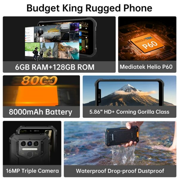 OUKITEL WP9 NFC 5.86"HD+ Android 10 Helio P60 Octa Core 8000mAh 16MP 6GB 128GB Rugged Mobile Phone - Image 2