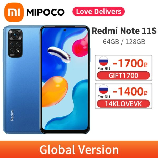 Original Global Version Xiaomi Redmi Note 11S 108MP Quad Cameras 33W Pro Fast Charging 6.43" FHD+ AMOLED 5000mAh 11 S Cellphone