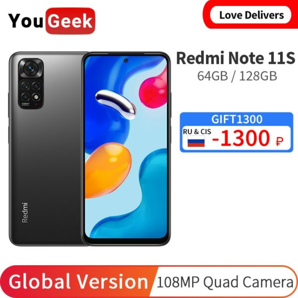 Original Global Version Xiaomi Redmi Note 11S 64GB/128GB MTK Helio G96 108MP Camera 33W Fast Charge 5000mAh 90Hz AMOLED Screen