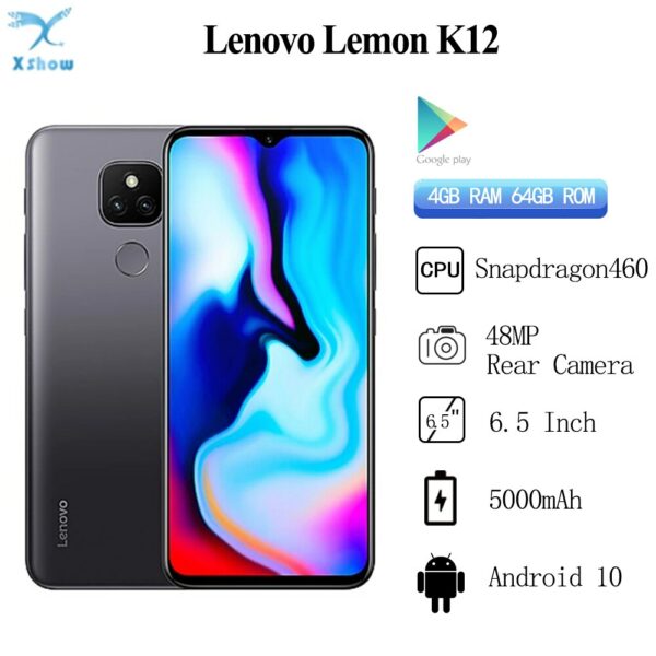 Original Lenovo Lemon K12 Smartphone 4GB 64GB 6.5inch 20:9 big battery 5000mAh Snapdragon 460 48MP Camera OTG Mobile phone