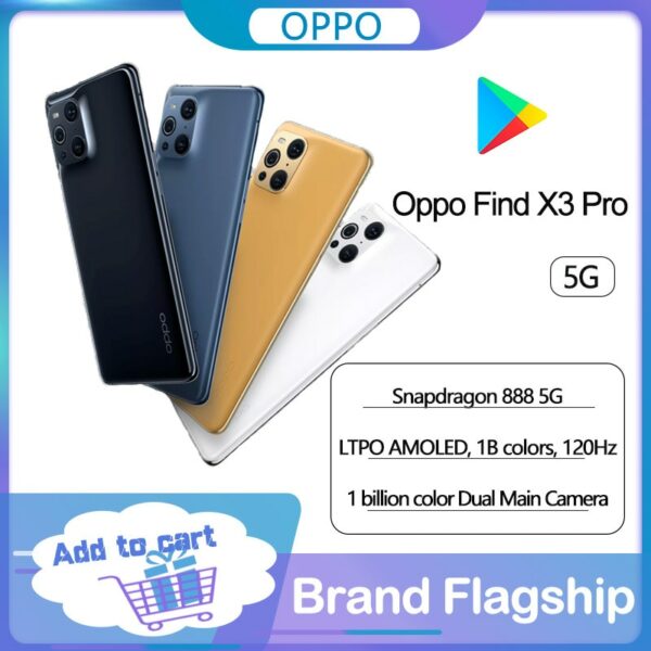 Original OPPO Find X3 Pro SmartPhone Snapdragon 888 12GB 256GB 5G 6.7'' QHD+ AMOLED 120Hz Screen 65W Super VOOC2 Google Play