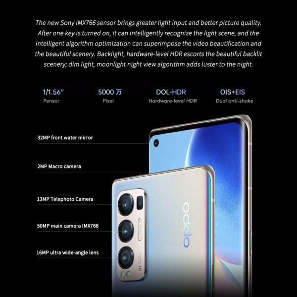 Original OPPO Reno 5 Pro+ 5G SmartPhone 6.55 inch Snapdragon 865 Octa Core in screen 65W SuperCharge NFC MobilePhone WiFi 6 - Image 4