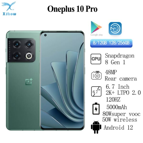 Original OnePlus 10 Pro 5G Smartphone Snapdagon 8Gen 1 5000Amh 80W SuperVooc 6.7Inches 2K LTPO 2.0 120Hz 48MP Android12 NFC OTA