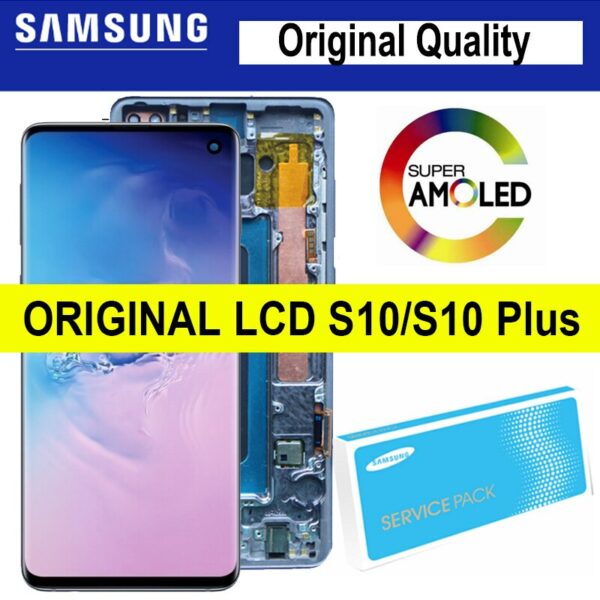 Original Super AMOLED S10 Display with frame for SAMSUNG Galaxy LCD S10 Plus S10+ Touch Screen Digitizer Assembly Repair Parts