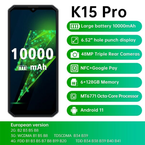 Oukitel K15 Pro 10000mAh Smartphone 6GB+128GB 12MP Camera 6.52'' FHD+ Global Version NFC Mobile Phone - Image 3