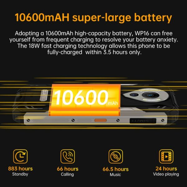 Oukitel WP16 Rugged Smartphone 6.4" 8GB + 128GB 10600mAh Octa Core Mobile Phone 20MP Camera Helio P60 Cell Phone NFC - Image 2