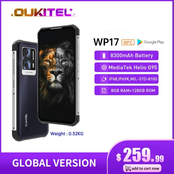 Oukitel WP17 Rugged Android 11 Smartphone 8GB+128GB 6.78“FHD+ 8300MAH Mobile Phone 64M+16M NFC Cell Phone G95 IP68 Waterproof