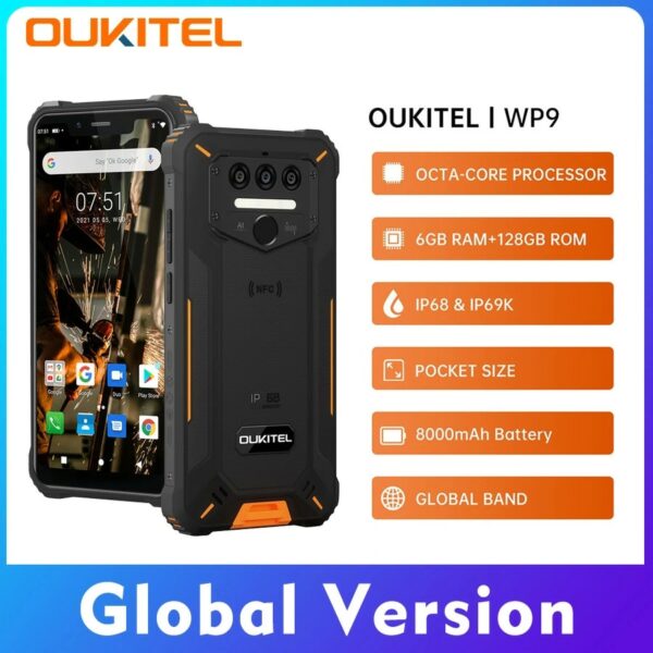 Oukitel WP9 Rugged Waterproof MobilePhone 6GB 128GB Octa Core Smartphone Helio P60 5.86" 4G LTE Cellphone Android 10 GPS 8000mAh