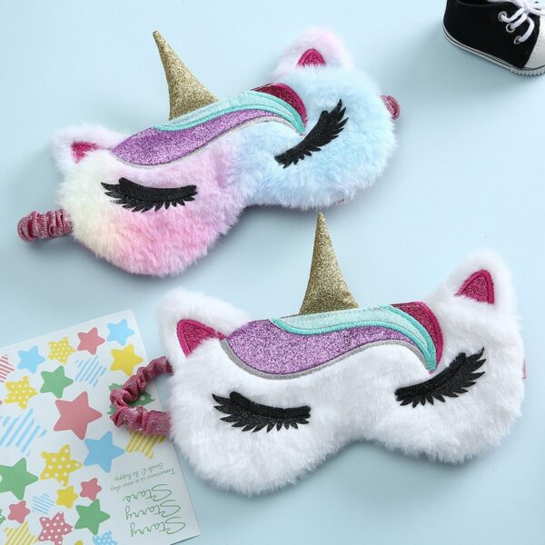 Plush Unicorn Sleeping Mask Cute Kids Eye Cover Cartoon 3D Sleep Eye Mask Travel Eye Band Shade Rest Eyepatch Eye Blindfolds