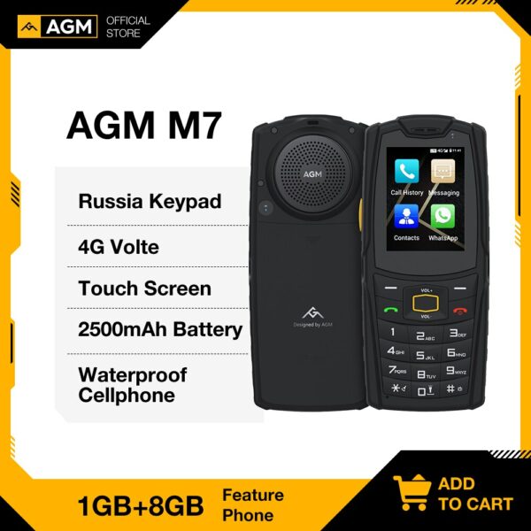 Russia Keypad Rugged Phone AGM M7 4G Volte Android Feature Phone Waterproof Touch Screen Mobile Phone 1+8GB 2500mAh Cellphone