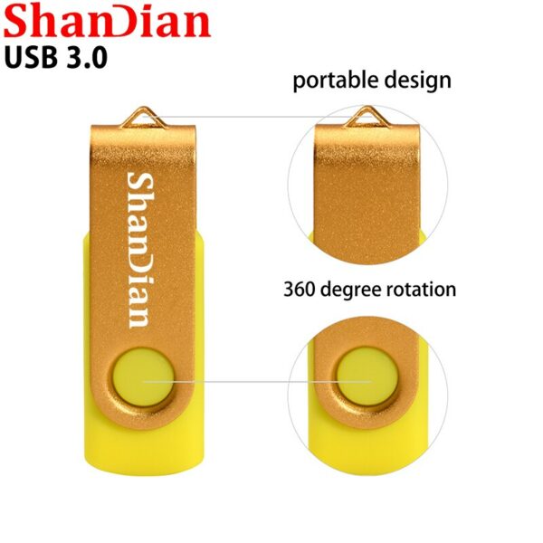 SHANDIAN Rotation USB Flash Drive Metal Pen Drive 128GB Usb Stick 3. 0 Pendrive 64GB 32GB 16GB 8GB 4GB High Speed Flash Drive - Image 3