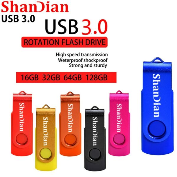 SHANDIAN Rotation USB Flash Drive Metal Pen Drive 128GB Usb Stick 3. 0 Pendrive 64GB 32GB 16GB 8GB 4GB High Speed Flash Drive