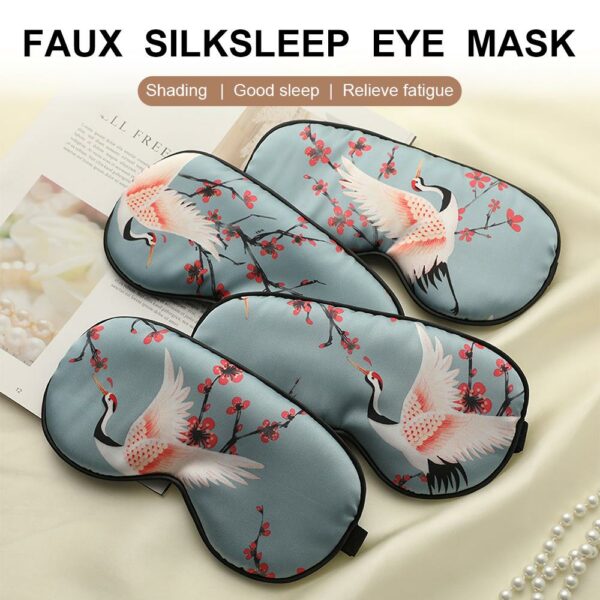 Silk Sleeping Eye Mask Cover For Women Men Printing Eyepatch Crane Blindfold Portable Sleep Night Mask Relax Soft Para Dormir