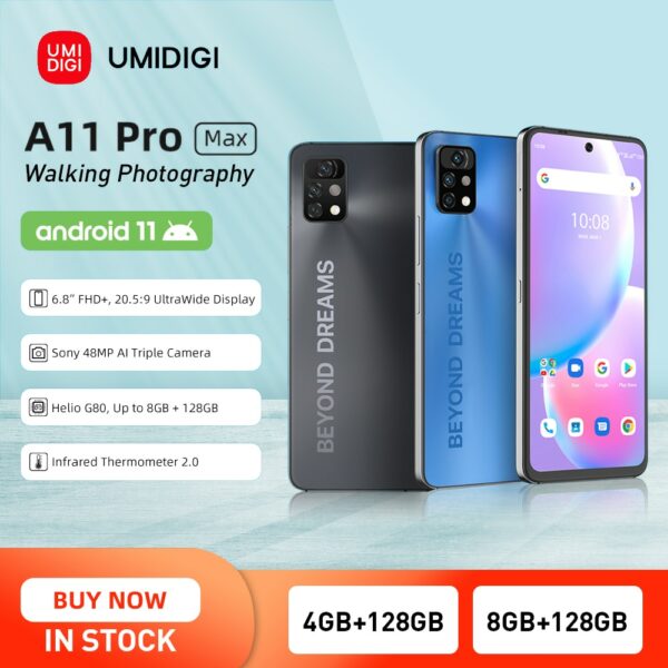 UMIDIGI A11 Pro Max 6.8"FHD+ Screen Smartphone 4/8GB +128GB Helio G80 48MP AI Triple Camera 5150mAh Global Version