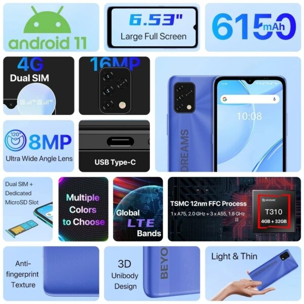 UMIDIGI Power 5S Global Version 4G Mobile Phone 6.53" Full Screen 4GB 32GB/64GB 16MP Triple Camera 6150mAh Android 11 Smartphone - Image 2