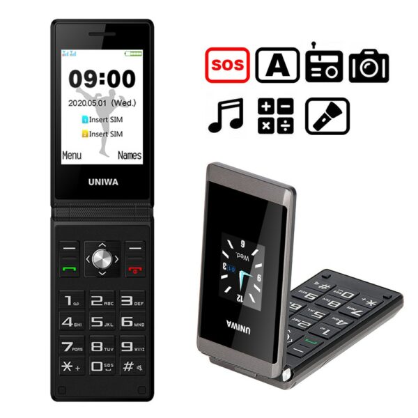 UNIWA X28 Elderly Flip Mobile Phone GSM Senior Big Push-Button Flip Phone Dual Sim FM Radio Cellphone(2G)