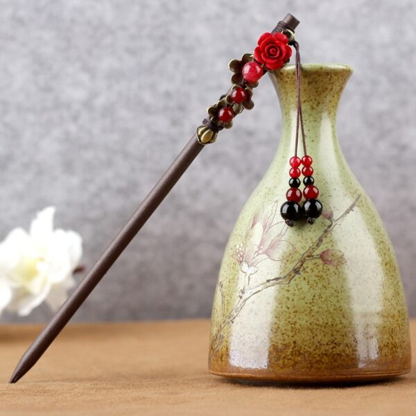 Vintage Wood Flower Hairpin For Women Antique Hair Stick For Girl Hair Pins Costume Chinese Hair Clip Hair Accessories