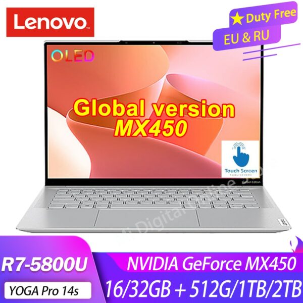 Windows 11 Lenovo YOGA Pro 14s Carbon 2022 OLED Laptop R7 5800U MX450 16GB RAM 512GB SSD 14Inch 2.8K 90Hz Touchscreen Notebook