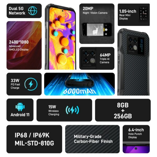 [World Premiere] DOOGEE V20 5G 6.43"FHD AMOLED Display Innovative Rear Display Rugged Phone 8+256GB 64MP Camera 6000mAh Phone - Image 2