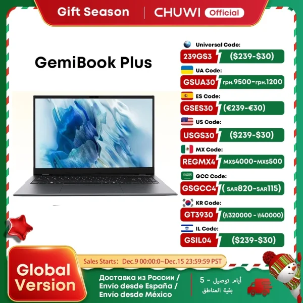 CHUWI GemiBook Plus Laptop 15,6 "Intel N100 Graphics voor 12e generatie 1920*1080P 16GB RAM 512GB SSD met koelventilator Windows 11