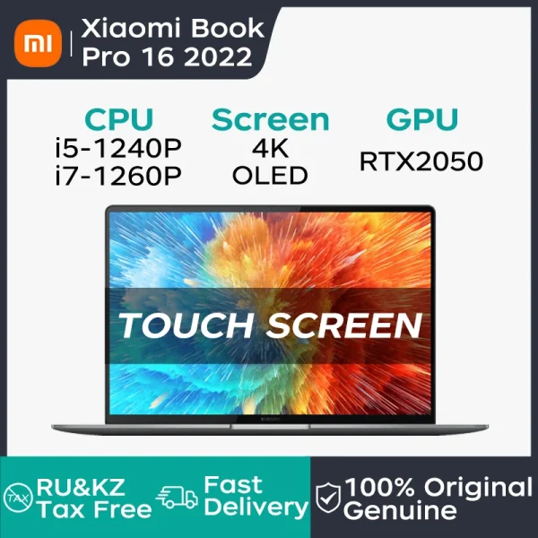 Xiaomi Laptops Xiaomi Book Pro 16 2022 Intel Core I7-1260P 512GB/1T/2TB RTX2050 16“ 4K OLED Touchscreen Laptop Notebook PC