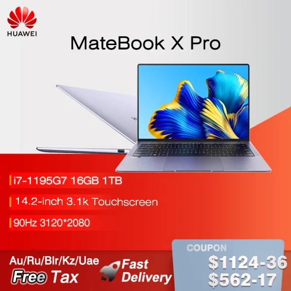 2022 HUAWEI MateBook X Pro Laptop 14.2 Inch 3.1K Touchscreen Notebook i7-1195G7 16GB 512GB Netbook SSD LPDDR4X 99% New Second